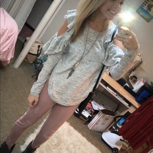 Grey open shoulder sweater